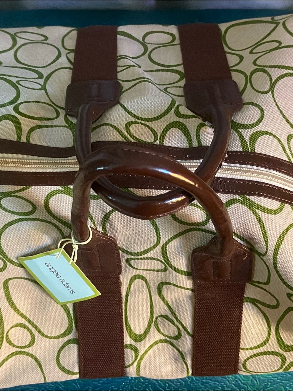 Angela Adams Yellow Canvas Duffel with Brown Trim - Picture 3 of 6
